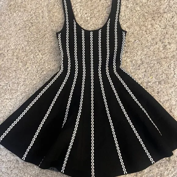 bebe Leilani Black White Knit Fit & Flare Skater Dress XS